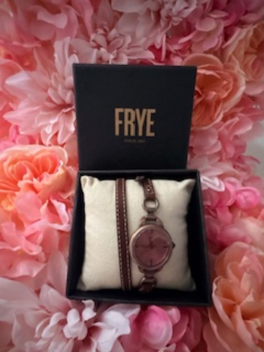 FRYE Wrap Watch Brown Leather Pink Purple Face Adjustable